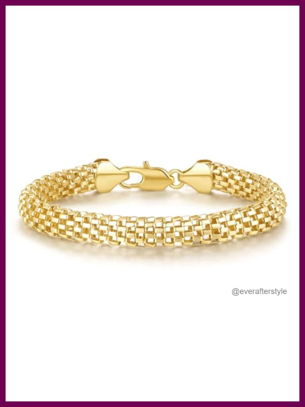 14K Gold Plated Woven Mesh Link Bracelet Chunky for Women
